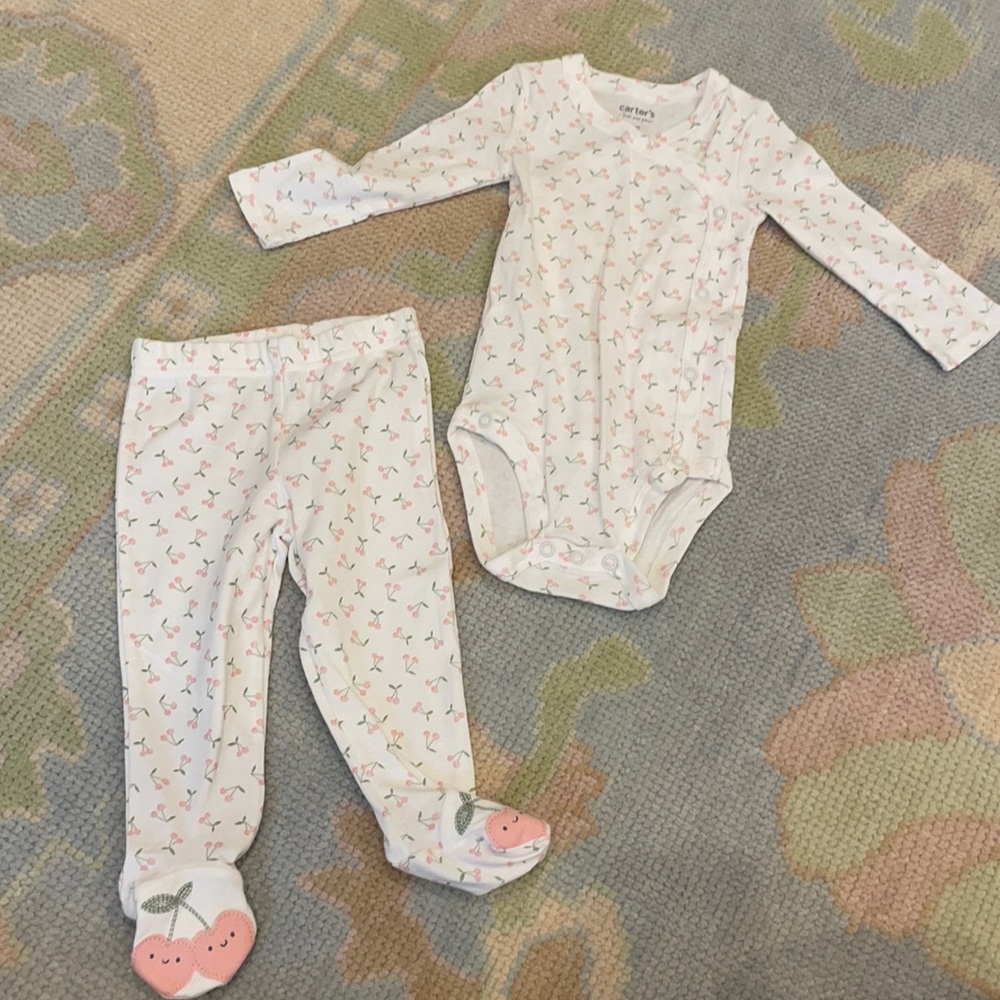Carter’s 6 Month Cherry Onesie with Matching Footed Pants